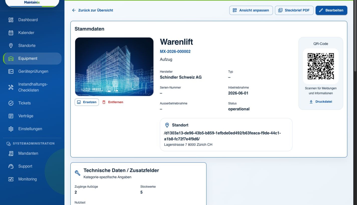 Anlagendetail in Maintainix